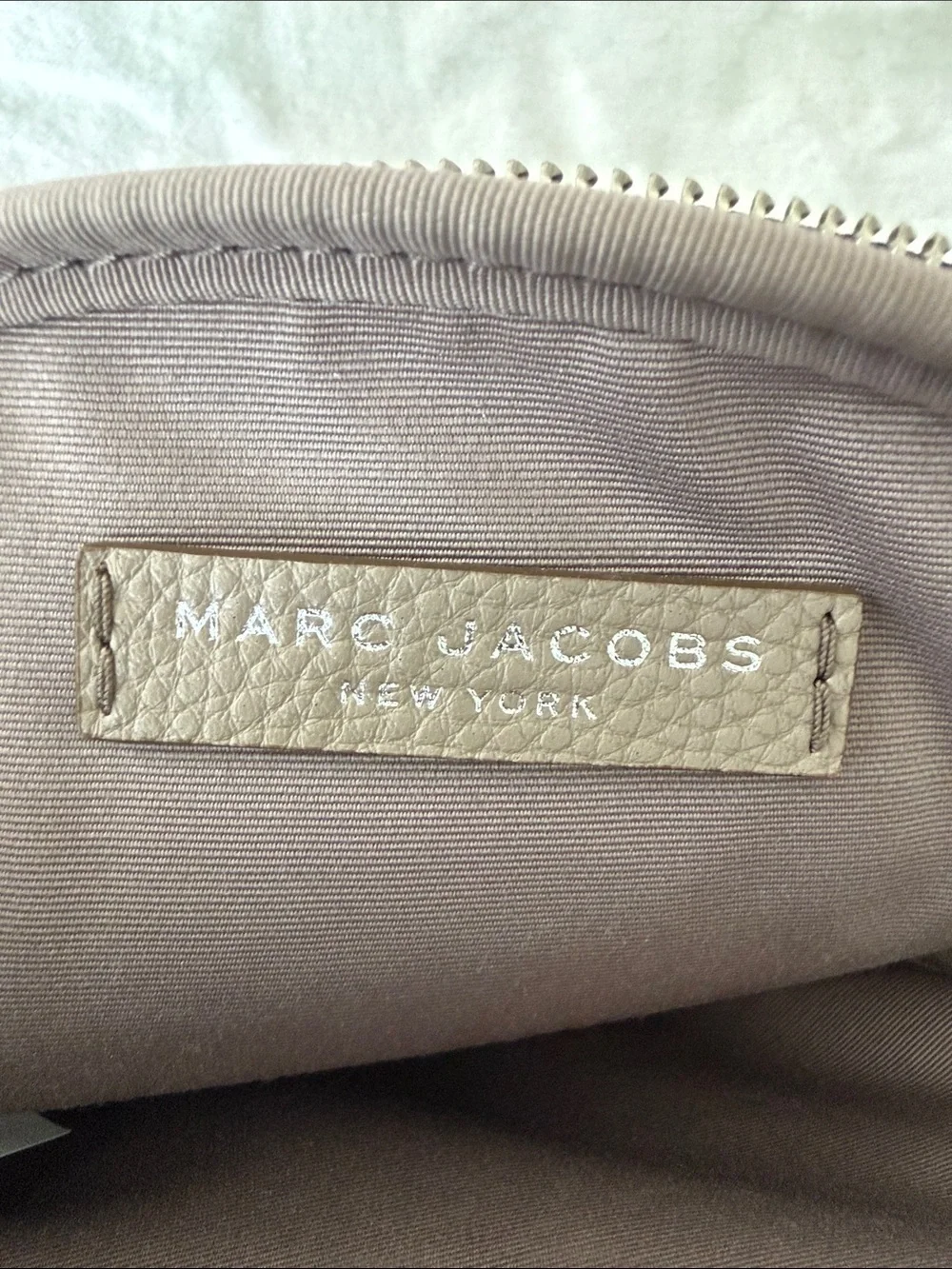 Marc Jacobs Taupe Round Pebbled Leather Crossbody with Striped Strap